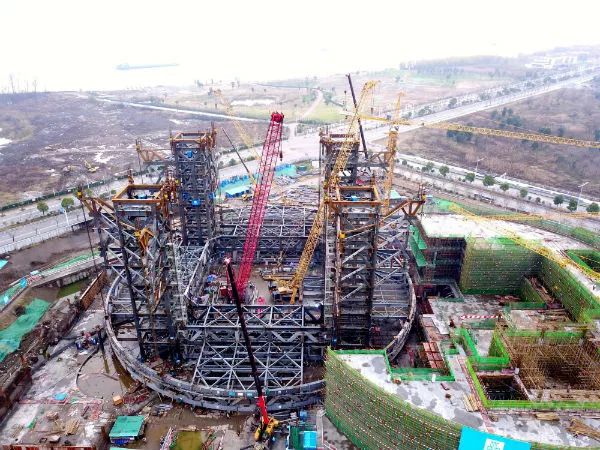【行业资讯】5300吨钢结构顺利提升，南京江北市民中心“加冠”创“全国三项之首”（含提升方案和现场照片）