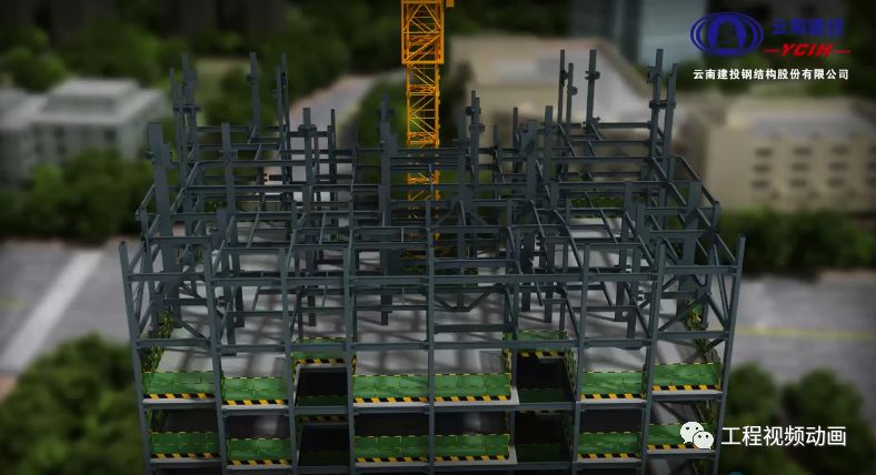 3D施工动画，高层装配式钢结构住宅施工工艺视频演示！
