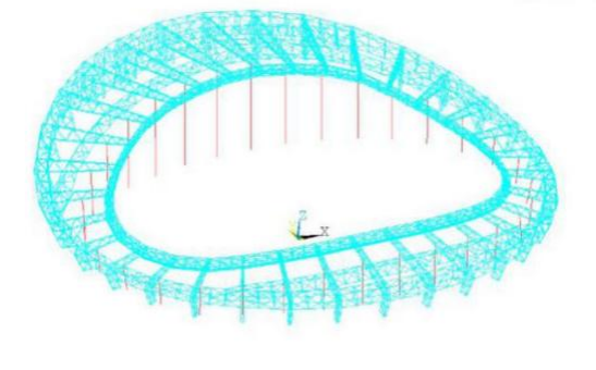 上海八万人体育场罩棚改造：索承网格结构